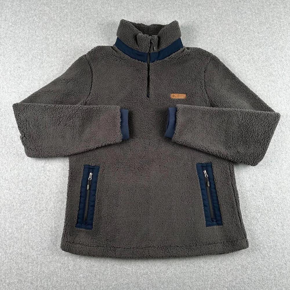 Columbia Fleece 1 4 Zip Pullover Grey Blue Womens Medium Jacket Warm Sweater Fuz